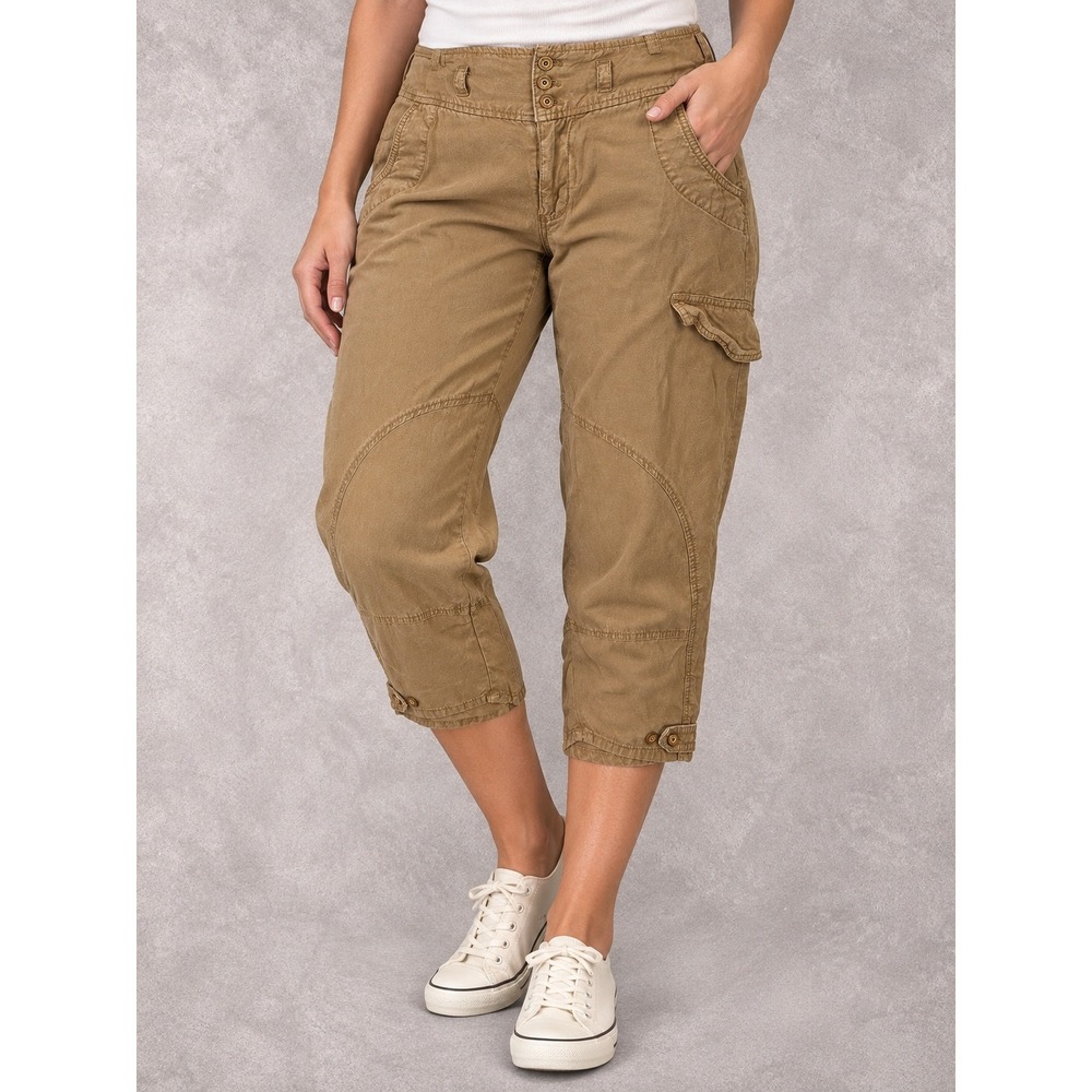 Pilcro Anthropologie Tencel Linen Cargo Capri Pants Womens 33 Khaki Brown Casual